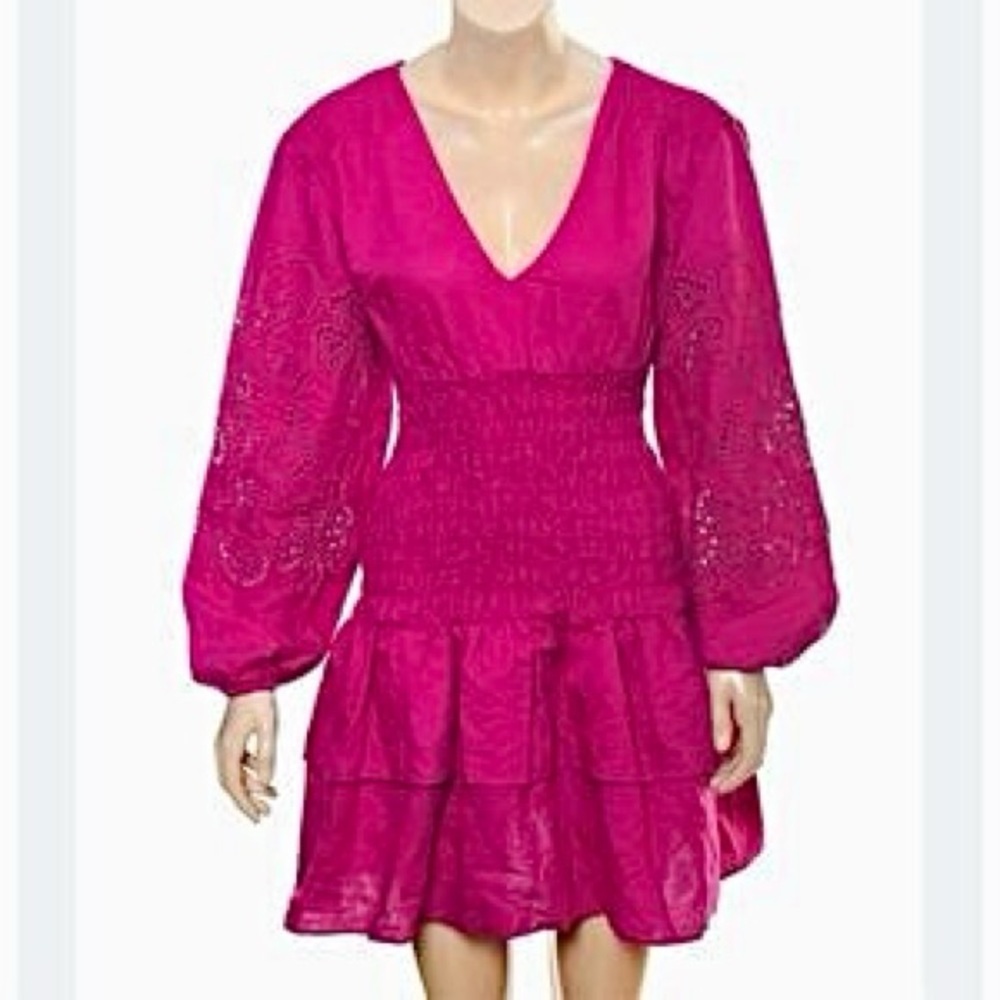 INC International Concepts Vibrant Pink Linen Blend Long Sleeve Dress Size M